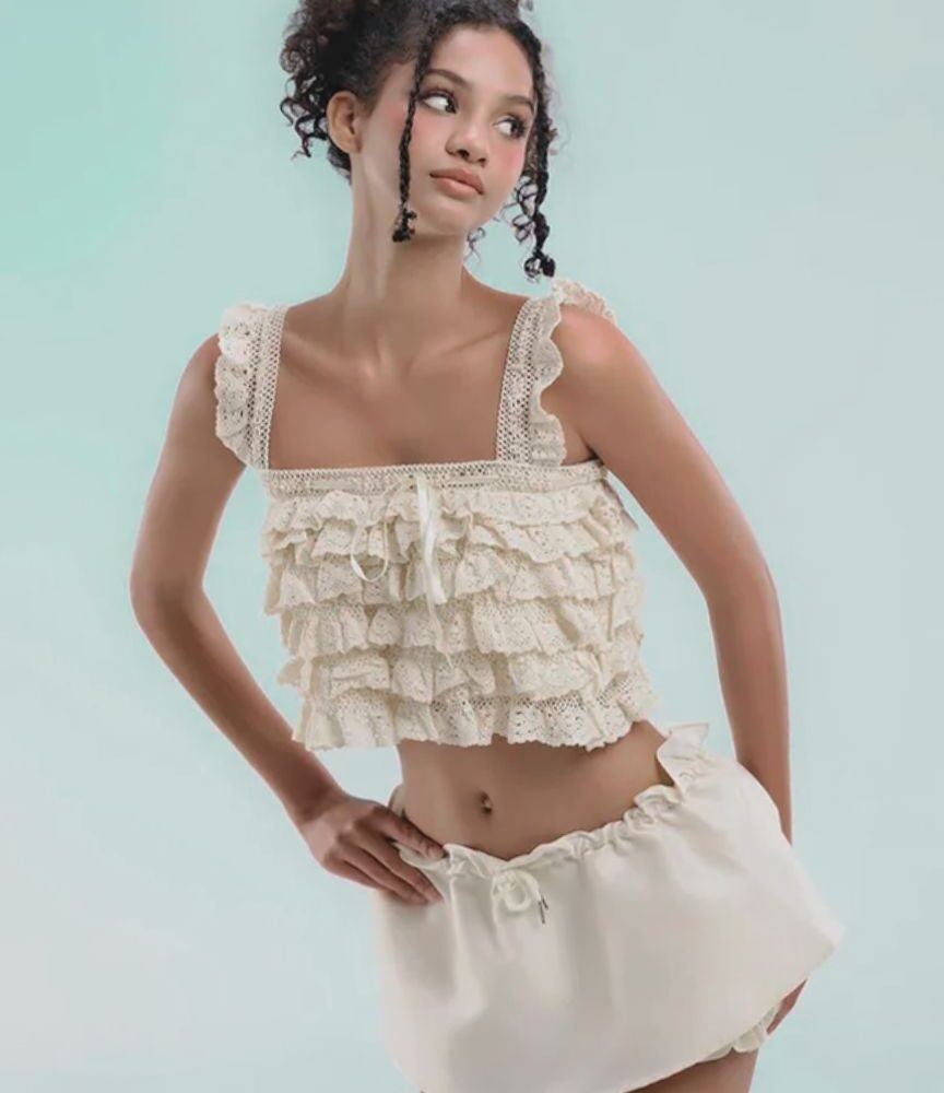 Ruffled Crochet Crop Top & Skirt Set SW120